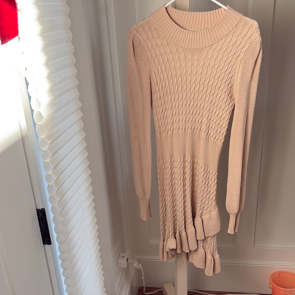 Chic Beige Knit Sweater Dress